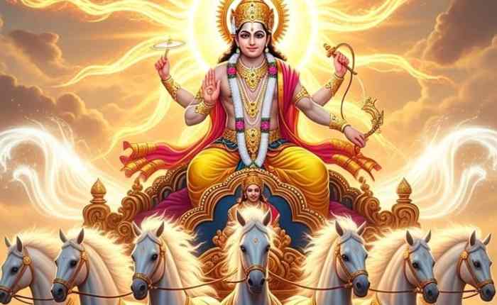 सूर्य देव का रथ जिसमें सात घोड़े जुड़े हुए हैं,