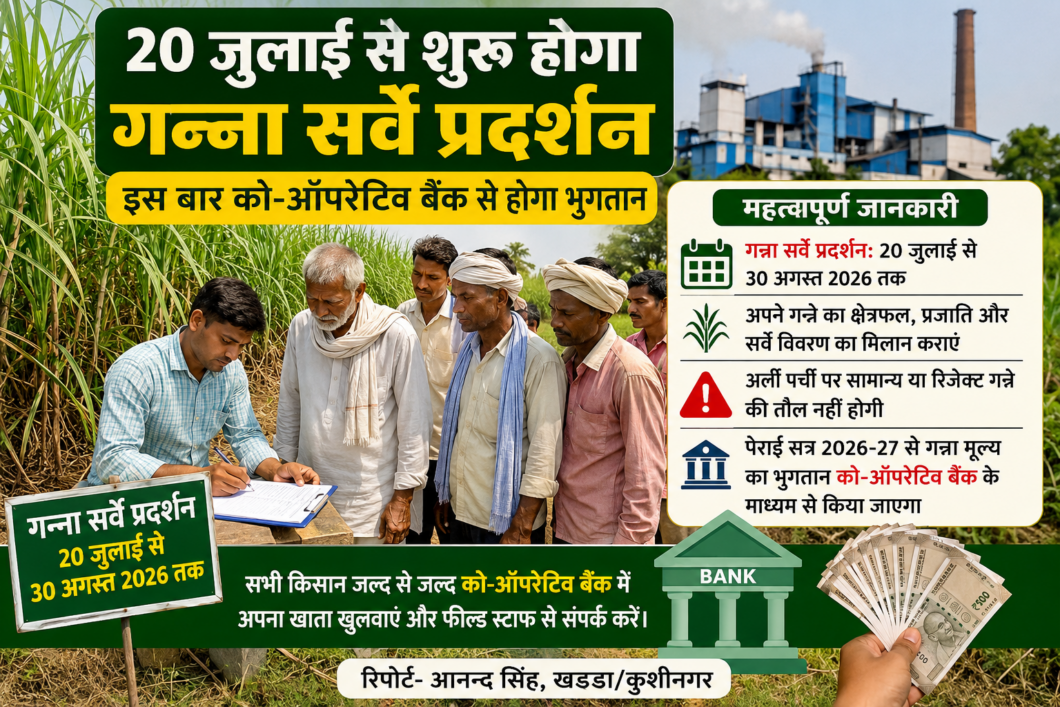कुशीनगर की आईपीएल चीनी मिल में गन्ना सर्वे प्रदर्शन के दौरान किसानों का सर्वे सत्यापन